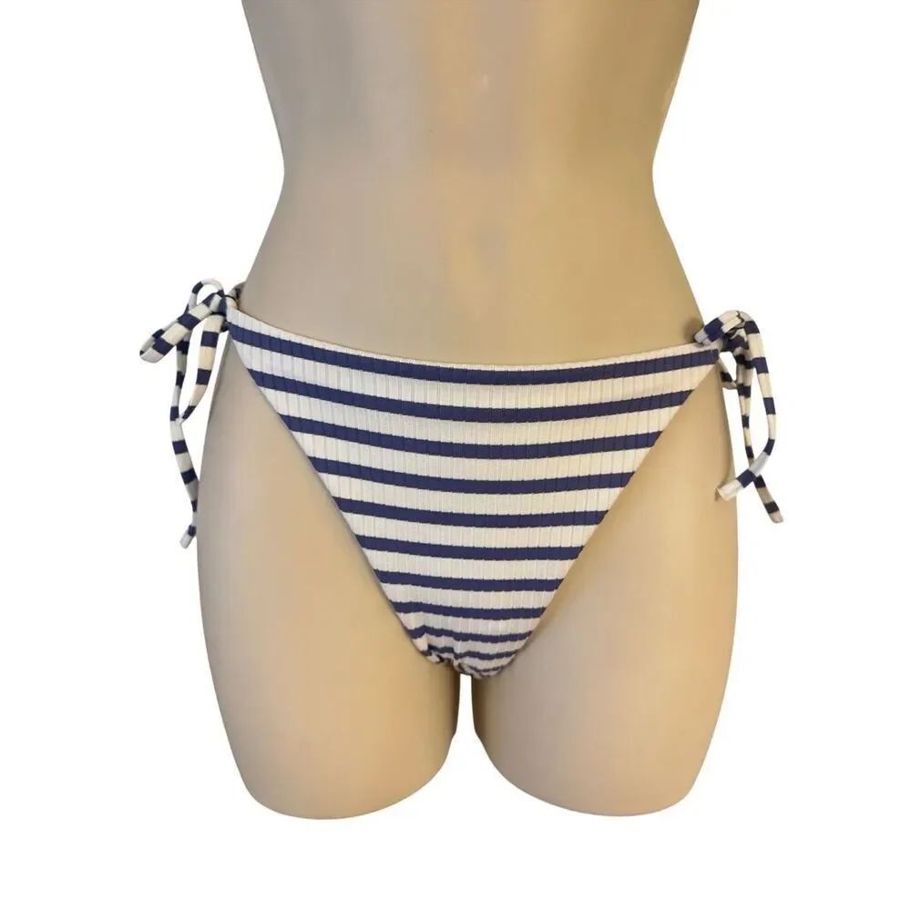 & Other Stories Paris Atelier Blue Striped Side Tie Bikini Bottoms Size 4